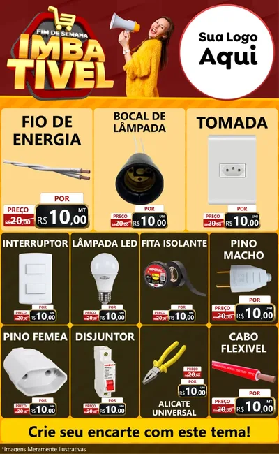 Modelo de Encarte para Encarte Grande com o tema Fim de Semana Imbatível para Materiais Elétricos