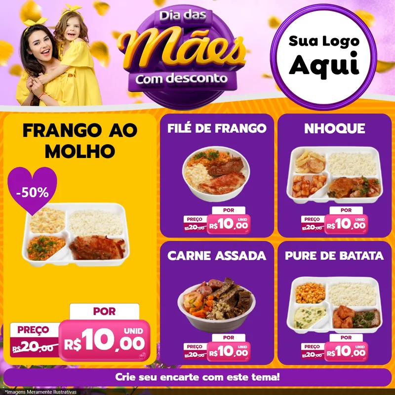 Modelo de Rede Social para Feed Facebook com o tema Dia das Mães com Desconto para Restaurante