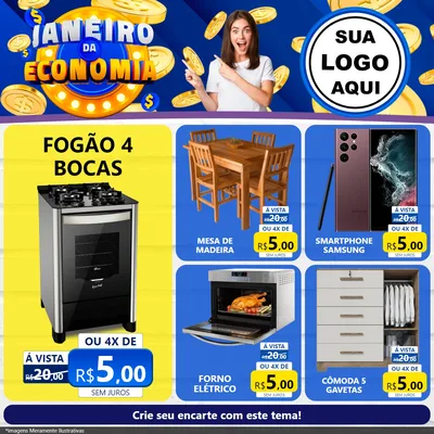 Modelo de Rede Social para Feed Facebook com o tema Janeiro da Economia para Móveis e Eletro