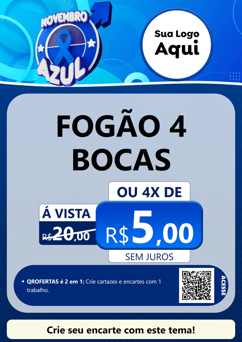 Modelo de Cartaz para Cartaz A4 Vertical com o tema Novembro Azul para Móveis e Eletro