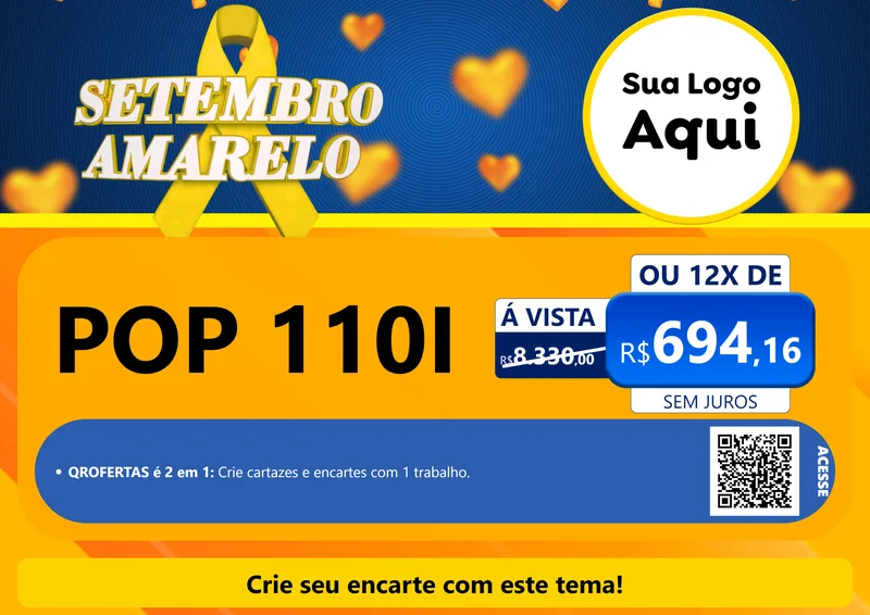 Modelo de Cartaz para Cartaz A4 Horizontal com o tema Setembro Amarelo para Concessionaria de Motos