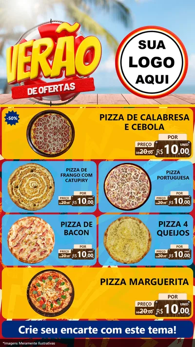 Modelo de TV para TV Vertical com o tema Verão de Ofertas para Pizzaria