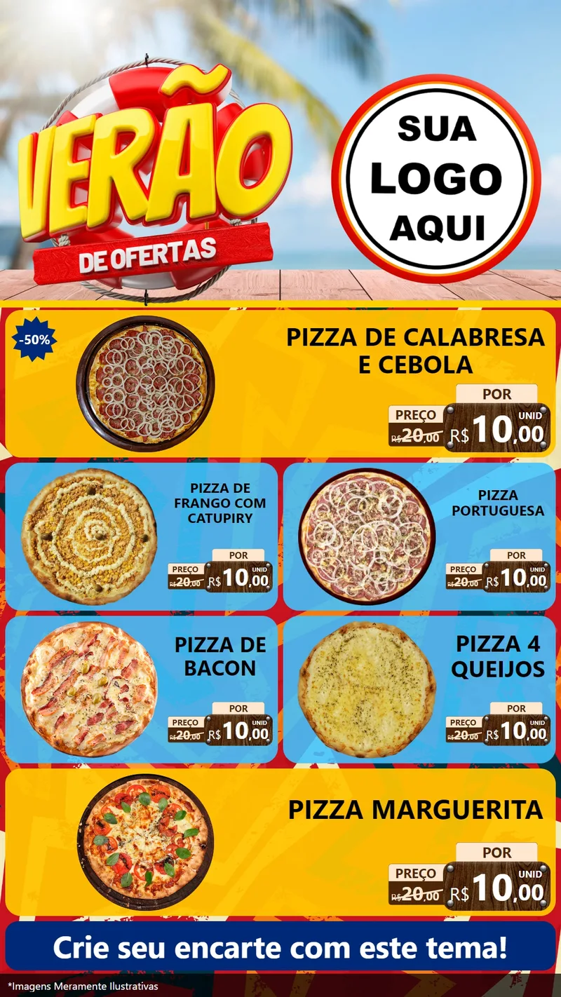 Modelo de TV para TV Vertical com o tema Verão de Ofertas para Pizzaria
