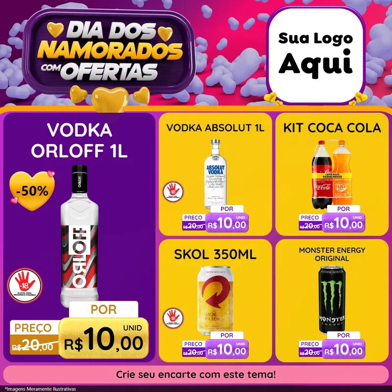 Modelo de Rede Social para Feed Facebook com o tema Dia Dos Namorados Com Ofertas para Distribuidora de bebidas