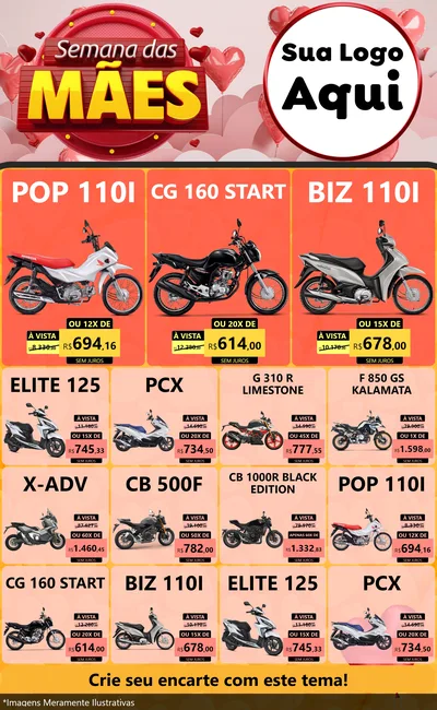 Modelo de Encarte para Encarte Grande com o tema Semana das Mães para Concessionaria de Motos