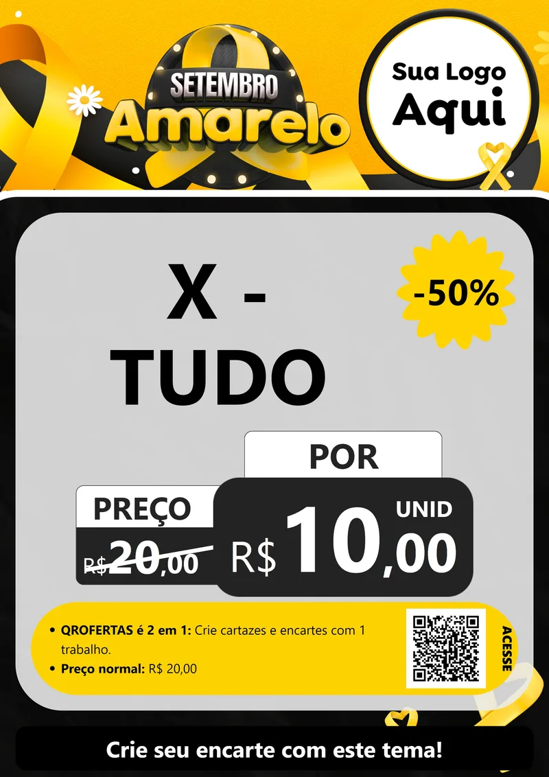Modelo de Cartaz para Cartaz A4 Vertical com o tema Setembro Amarelo para Hamburgueria