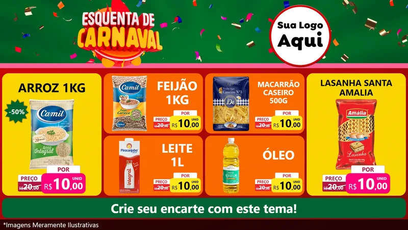 Modelo de TV para TV Horizontal com o tema Esquenta de Carnaval para Supermercado