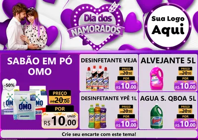 Modelo de Encarte para Encarte A4 Horizontal com o tema Dia dos Namorados para Produtos de Limpeza