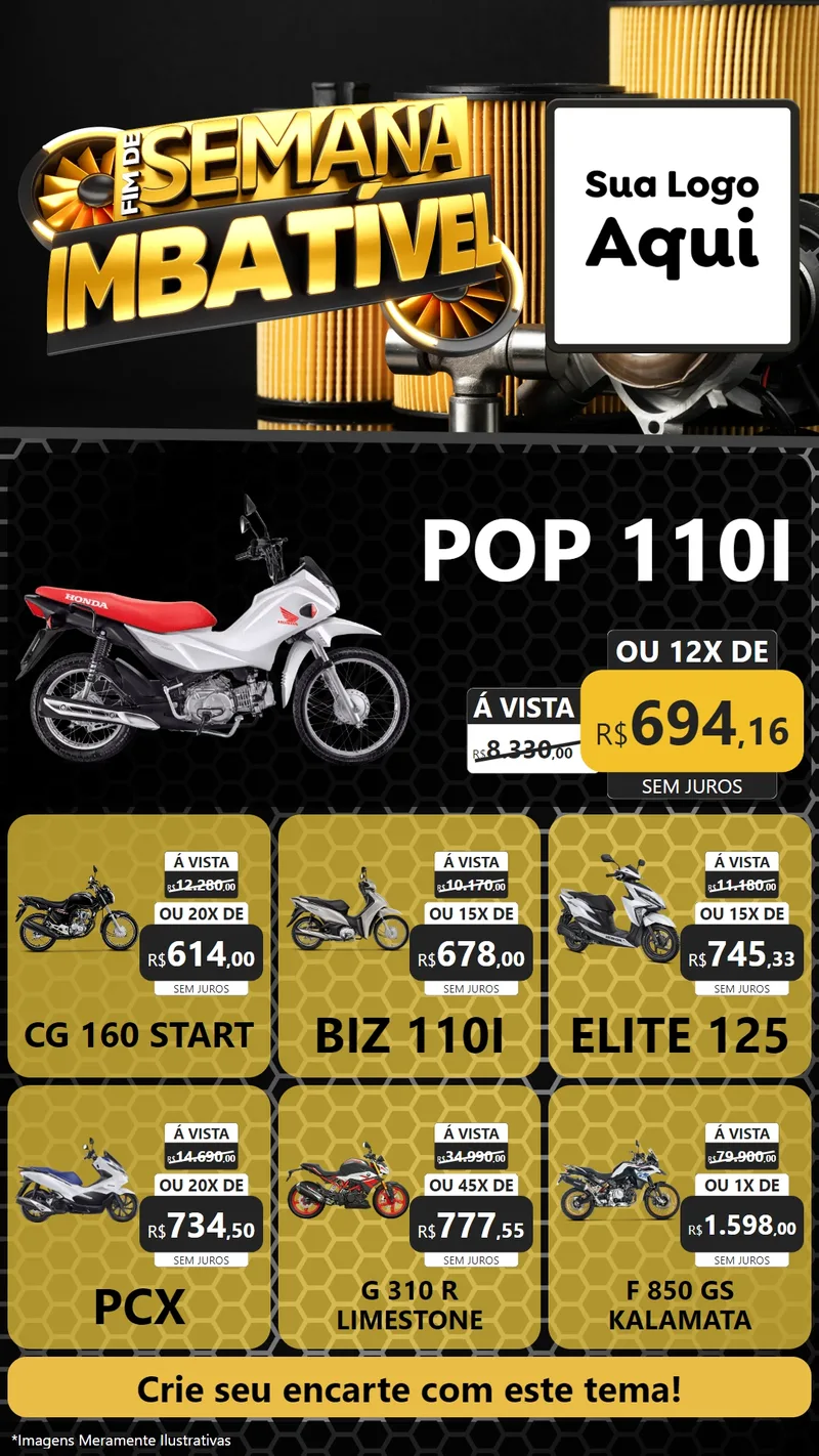 Modelo de Rede Social para Stories com o tema Fim de Semana Imbatível para Concessionaria de Motos