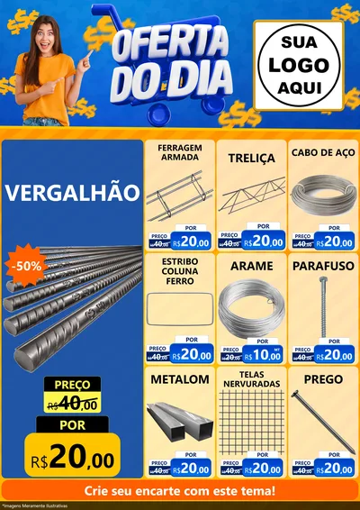 Modelo de Encarte para Encarte A4 Vertical com o tema Oferta do Dia para Ferragens