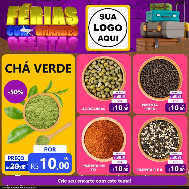 Modelo de Rede Social para Feed Facebook com o tema Férias com Grandes Ofertas para Produtos Naturais