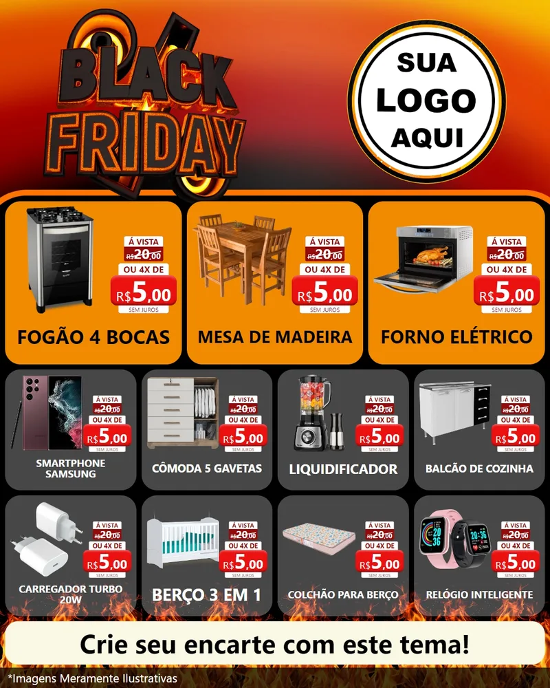 Modelo de Rede Social para Feed Instagram com o tema Black Friday para Móveis e Eletro