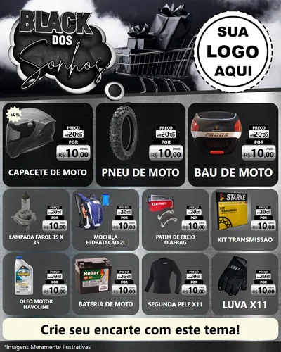 Modelo de Rede Social para Feed Instagram com o tema Black dos Sonhos para Moto peças