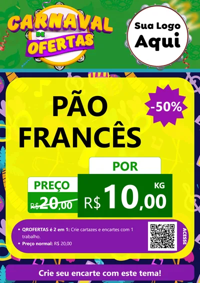Modelo de Cartaz para Cartaz A4 Vertical com o tema Carnaval de Ofertas para Padaria
