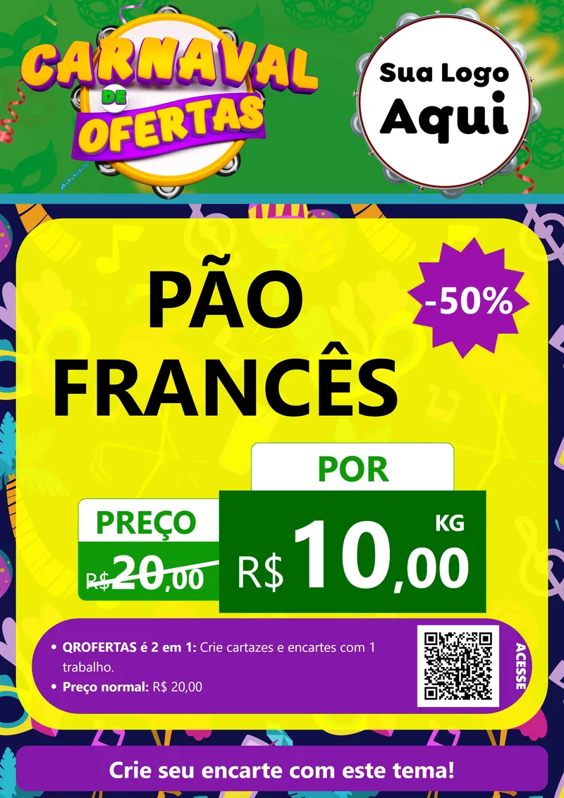 Modelo de Cartaz para Cartaz A4 Vertical com o tema Carnaval de Ofertas para Padaria