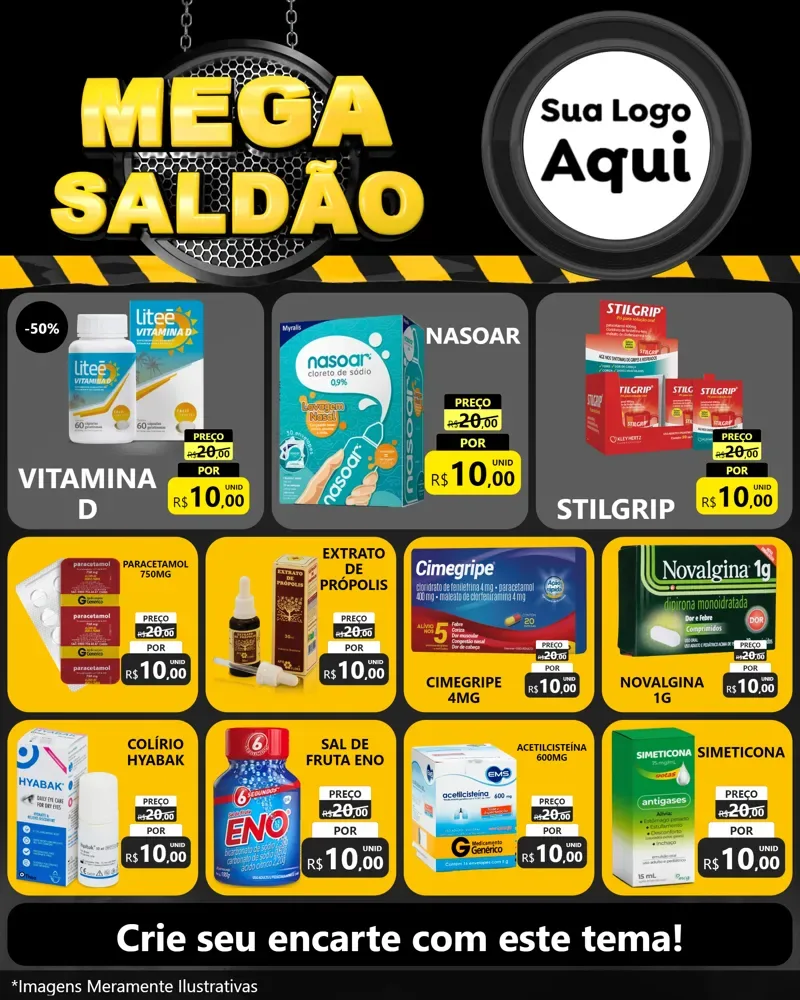 Modelo de Rede Social para Feed Instagram com o tema Mega Saldão para Farmácia