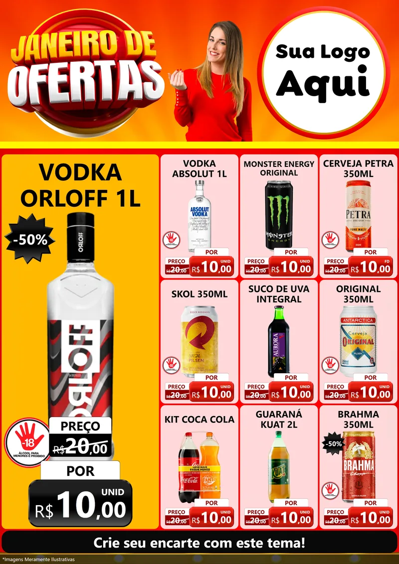 Modelo de Encarte para Encarte A4 Vertical com o tema Janeiro de Ofertas para Distribuidora de bebidas