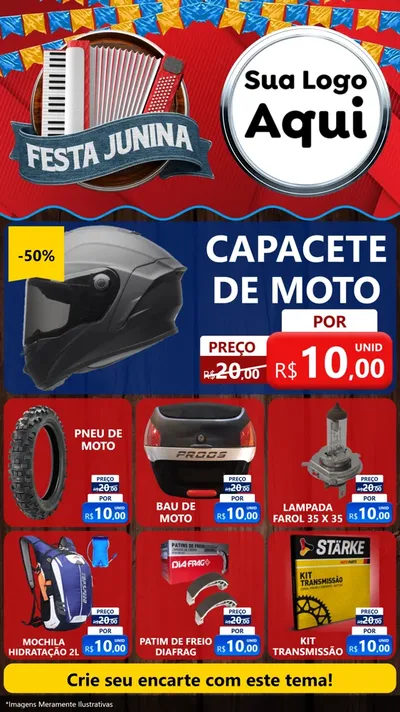 Modelo de Rede Social para Stories com o tema Festa Junina para Moto peças