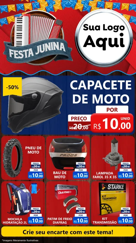 Modelo de Rede Social para Stories com o tema Festa Junina para Moto peças
