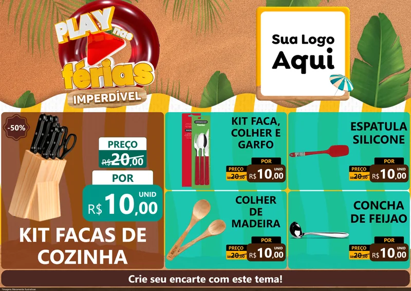Modelo de Encarte para Encarte A4 Horizontal com o tema Play Nas Férias Imperdível para Utilidades Domésticas