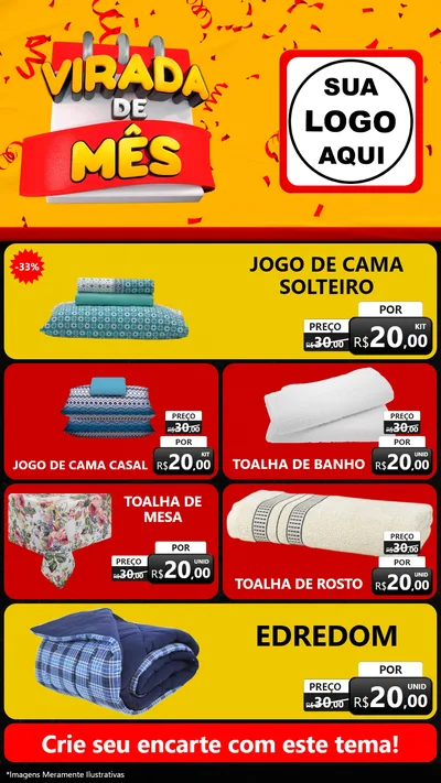 Modelo de TV para TV Vertical com o tema Virada de Mês para Cama, Mesa e Banho