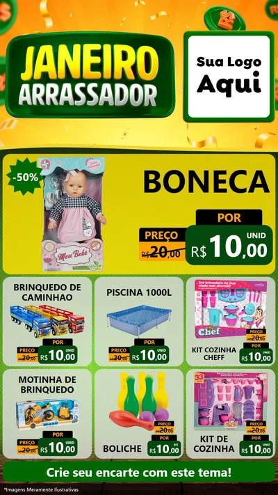 Modelo de Rede Social para Stories com o tema Janeiro Arrasador para Brinquedos