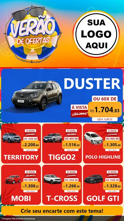 Modelo de Rede Social para Stories com o tema Verão de Ofertas para Concessionaria de Carros