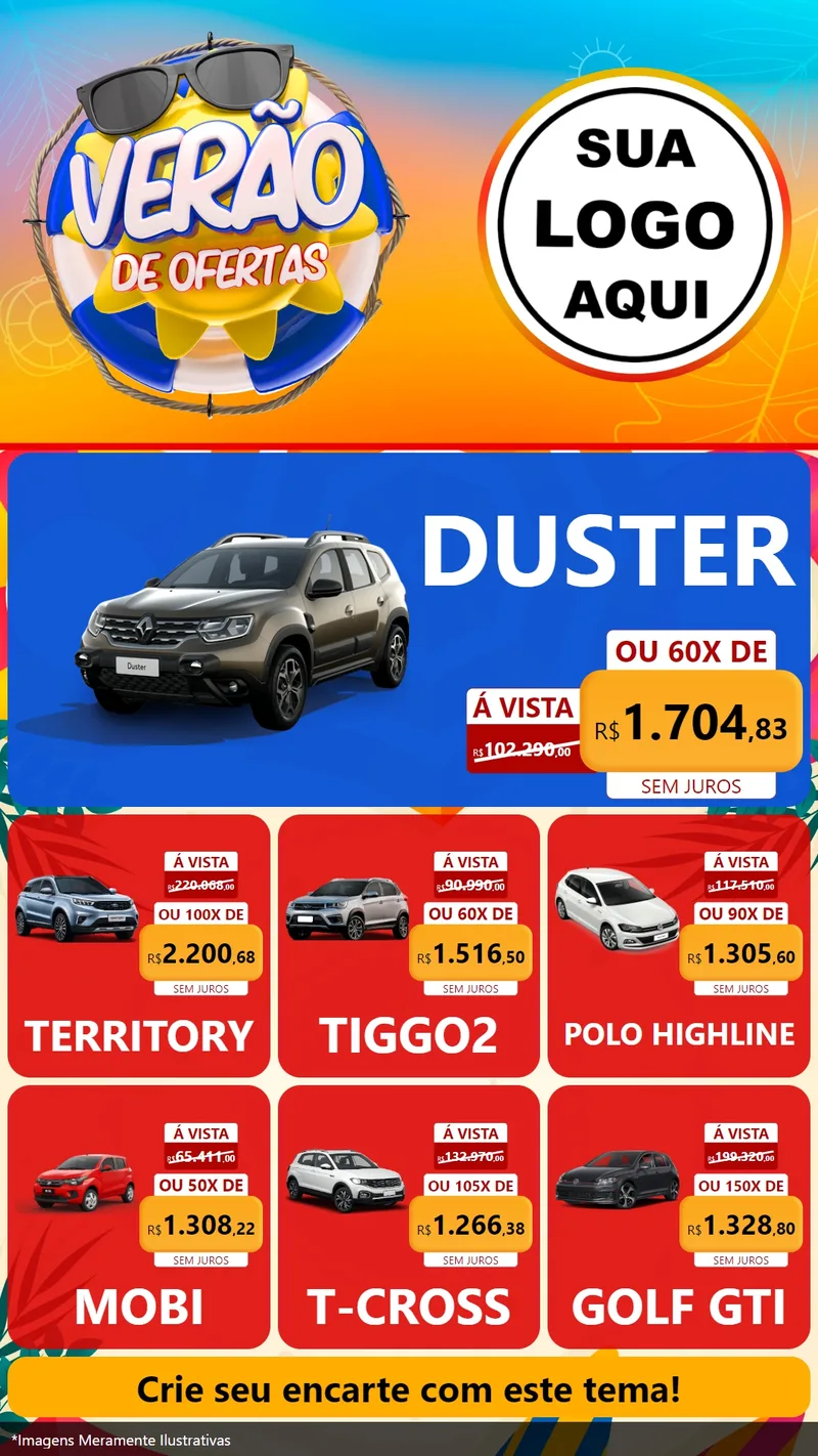 Modelo de Rede Social para Stories com o tema Verão de Ofertas para Concessionaria de Carros