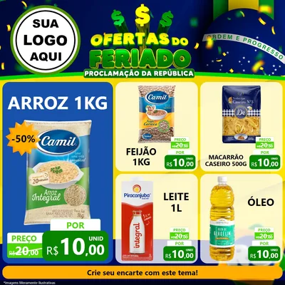 Modelo de Rede Social para Feed Facebook com o tema Ofertas do Feriado - Proclamação da República para Supermercado