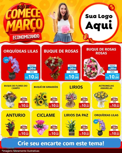 Modelo de Rede Social para Feed Instagram com o tema Comece Março Economizando para Floricultura e jardim
