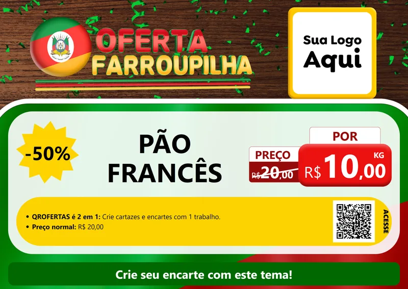 Modelo de Cartaz para Cartaz A4 Horizontal com o tema Oferta Farroupilha para Padaria