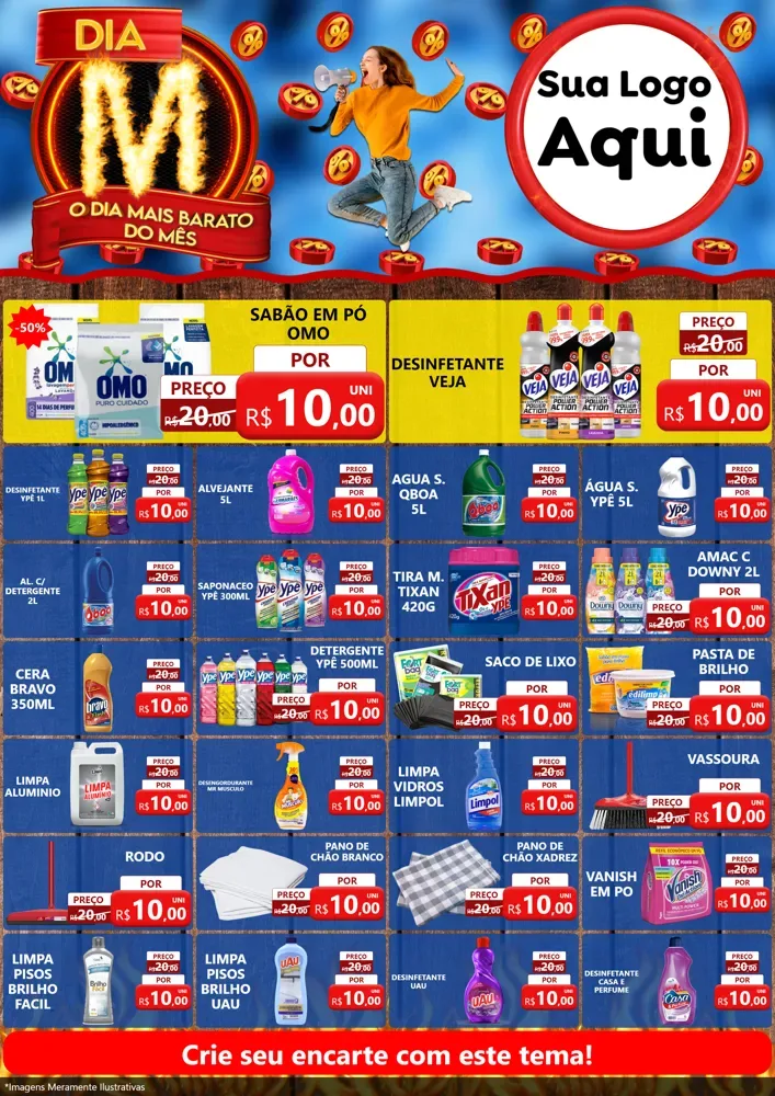 Modelo de Encarte para Encarte A4 Vertical com o tema Dia M - O Dia Mais Barato Do Mês para Produtos de Limpeza