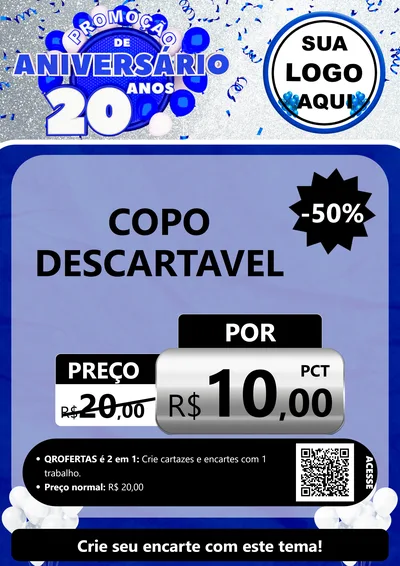 Modelo de Cartaz para Cartaz A4 Vertical com o tema Promoção de Aniversário - 20 Anos para Embalagens