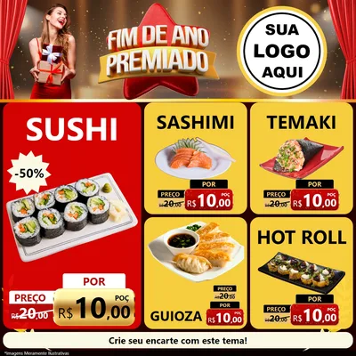 Modelo de Rede Social para Feed Facebook com o tema Fim de Ano Premiado para Comida japonesa