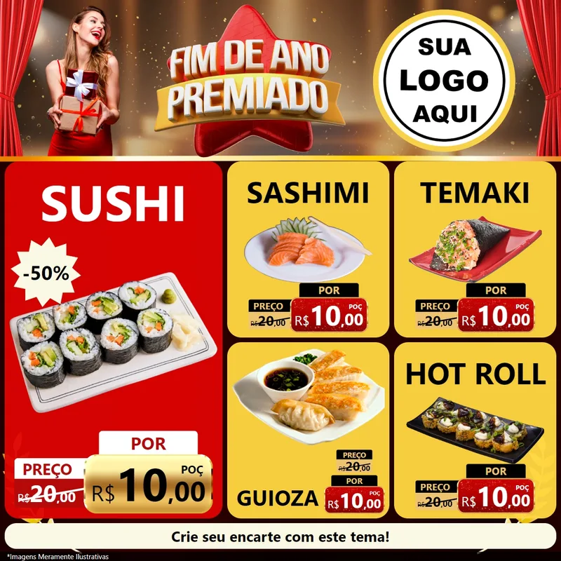 Modelo de Rede Social para Feed Facebook com o tema Fim de Ano Premiado para Comida japonesa