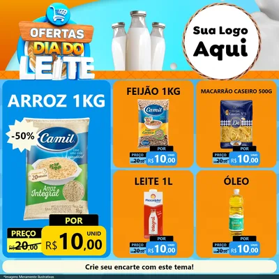Modelo de Rede Social para Feed Facebook com o tema Ofertas Dia do Leite para Supermercado