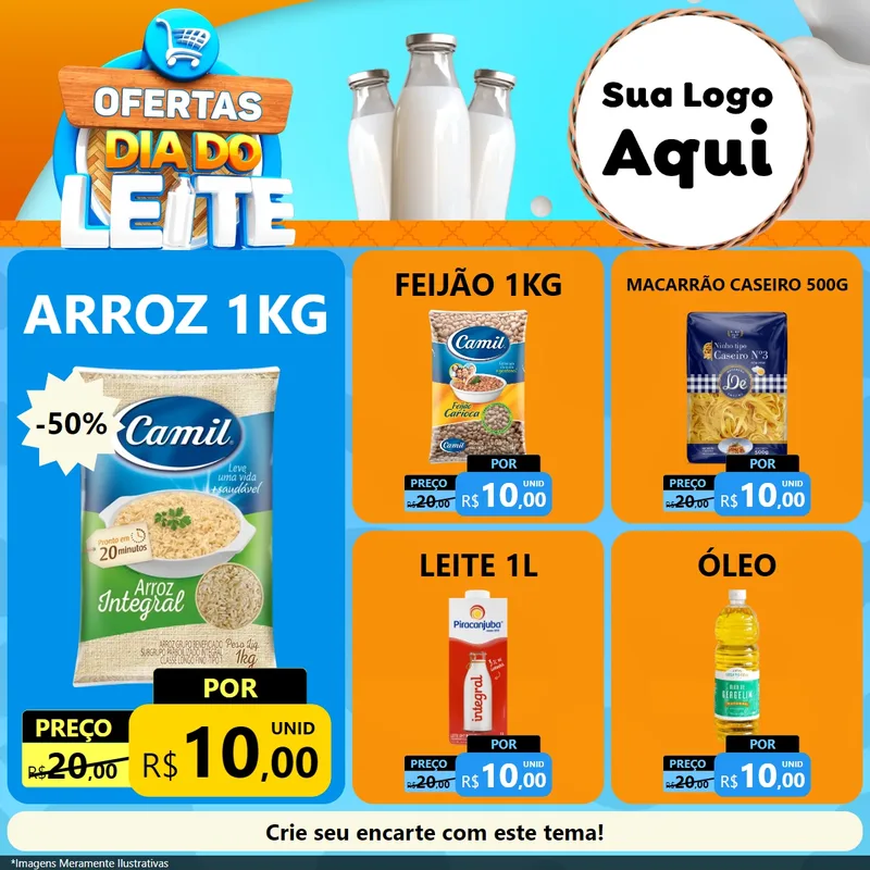 Modelo de Rede Social para Feed Facebook com o tema Ofertas Dia do Leite para Supermercado