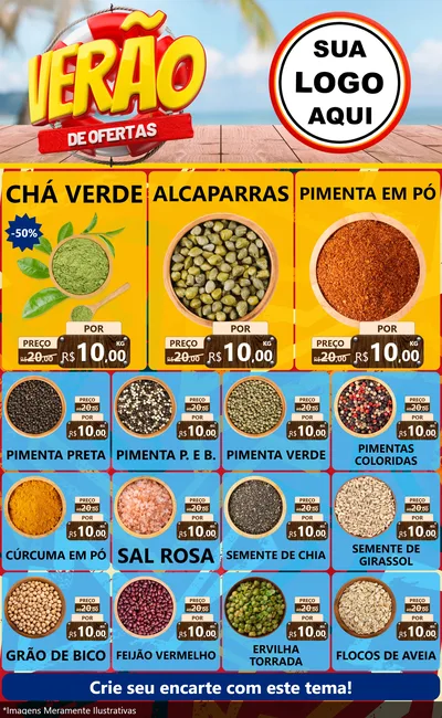Modelo de Encarte para Encarte Grande com o tema Verão de Ofertas para Produtos Naturais