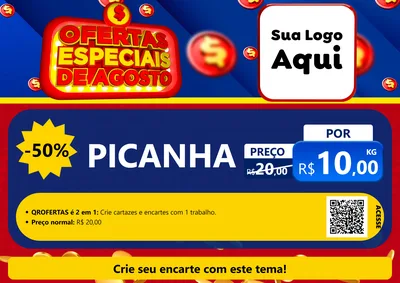 Modelo de Cartaz para Cartaz A4 Horizontal com o tema Ofertas Especiais de Agosto para Açougue