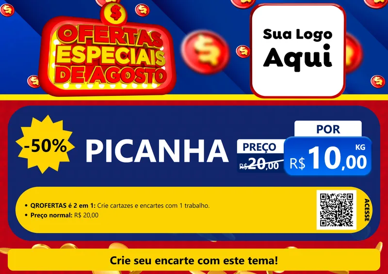 Modelo de Cartaz para Cartaz A4 Horizontal com o tema Ofertas Especiais de Agosto para Açougue