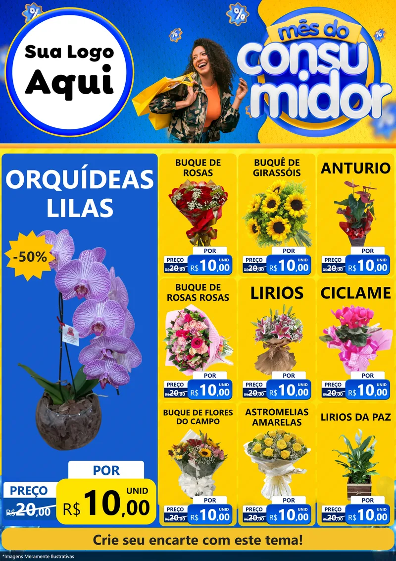 Modelo de Encarte para Encarte A4 Vertical com o tema Mês do Consumidor para Floricultura e jardim