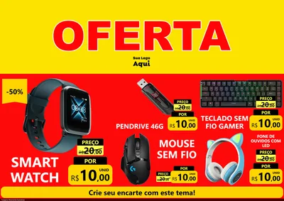 Modelo de Encarte para Encarte A4 Horizontal com o tema OFERTA - Vermelho Cartaz para Informática