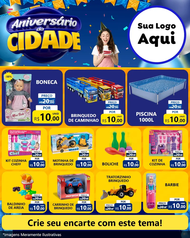 Modelo de Rede Social para Feed Instagram com o tema Aniversário da Cidade para Brinquedos