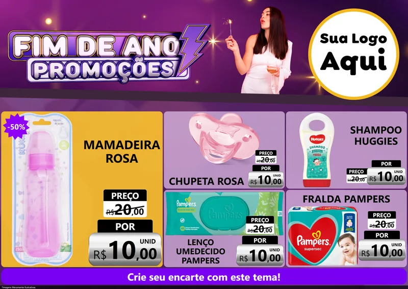 Modelo de Encarte para Encarte A4 Horizontal com o tema Fim de Ano Promoções para Bebês