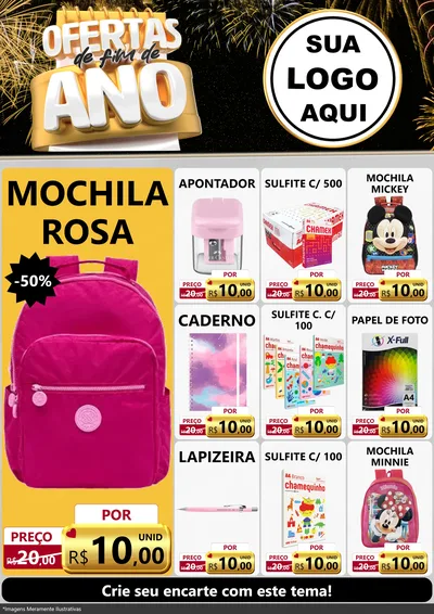 Modelo de Encarte para Encarte A4 Vertical com o tema Ofertas de Fim de Ano para Papelaria