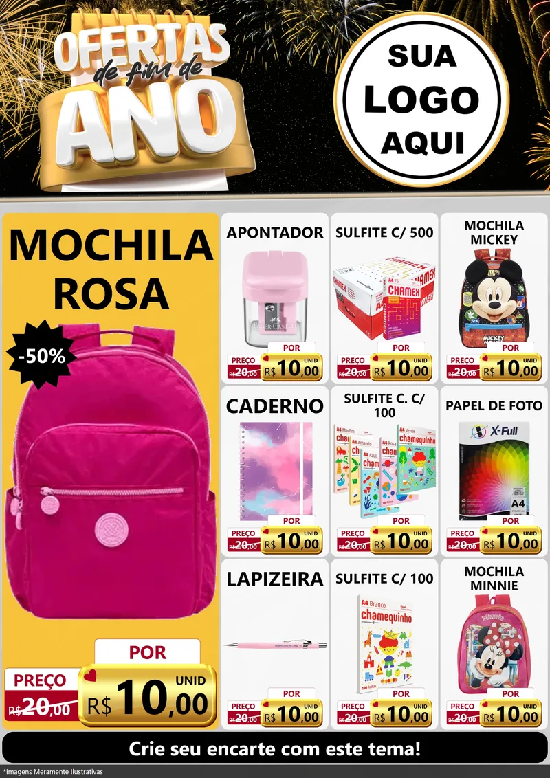 Modelo de Encarte para Encarte A4 Vertical com o tema Ofertas de Fim de Ano para Papelaria