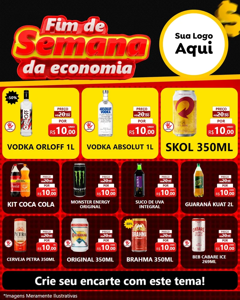 Modelo de Rede Social para Feed Instagram com o tema Fim de Semana da Economia para Distribuidora de bebidas