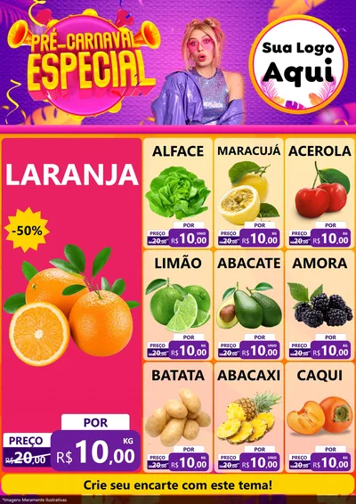 Modelo de Encarte para Encarte A4 Vertical com o tema Pré-Carnaval Especial para Hortifrúti