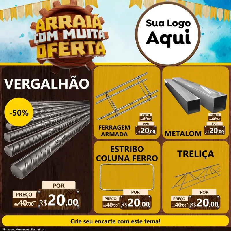 Modelo de Rede Social para Feed Facebook com o tema Ofertas de São João - Junina para Ferragens