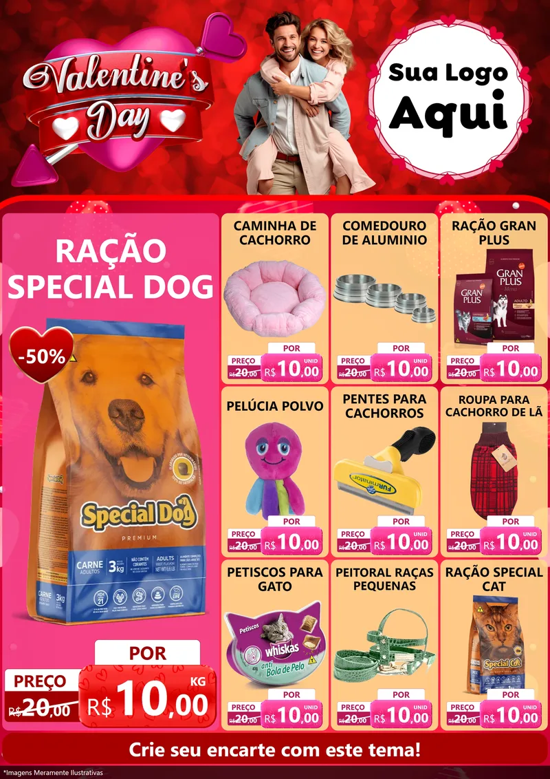 Modelo de Encarte para Encarte A4 Vertical com o tema Valentine's Day para Pet Shop